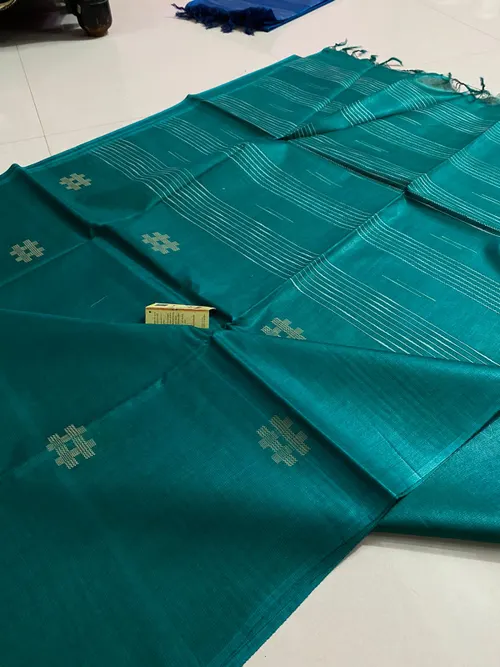 Luxurious Pure Katan Silk Ensemble With Self Weaving Design